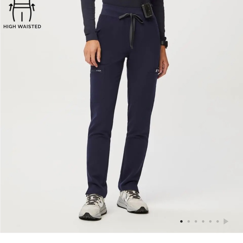 Figs Navy Blur scrub Pants with High-Waisted Yola